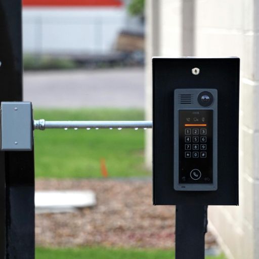 A door access and intercom system inside a building installed by Synergy Smart Homes.